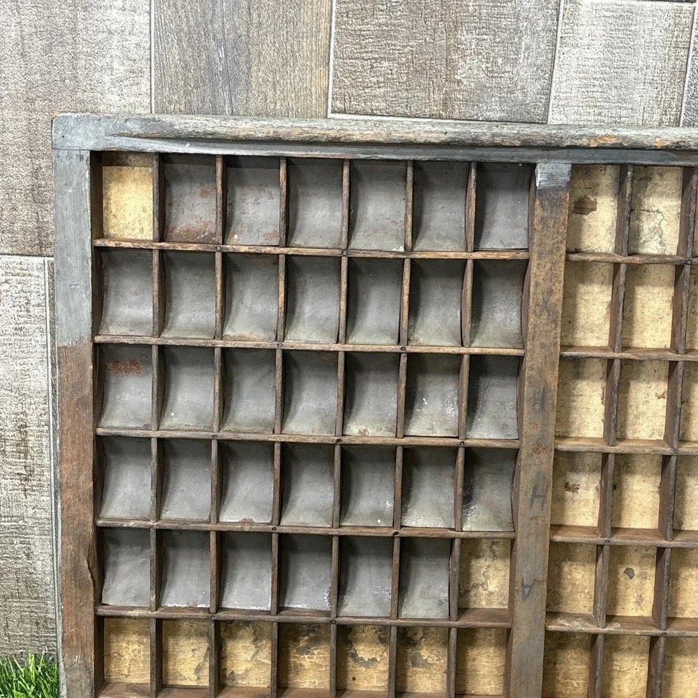 Antique Wood Printer's Tray Letterpress Type Case Display Shadow Box Vintage